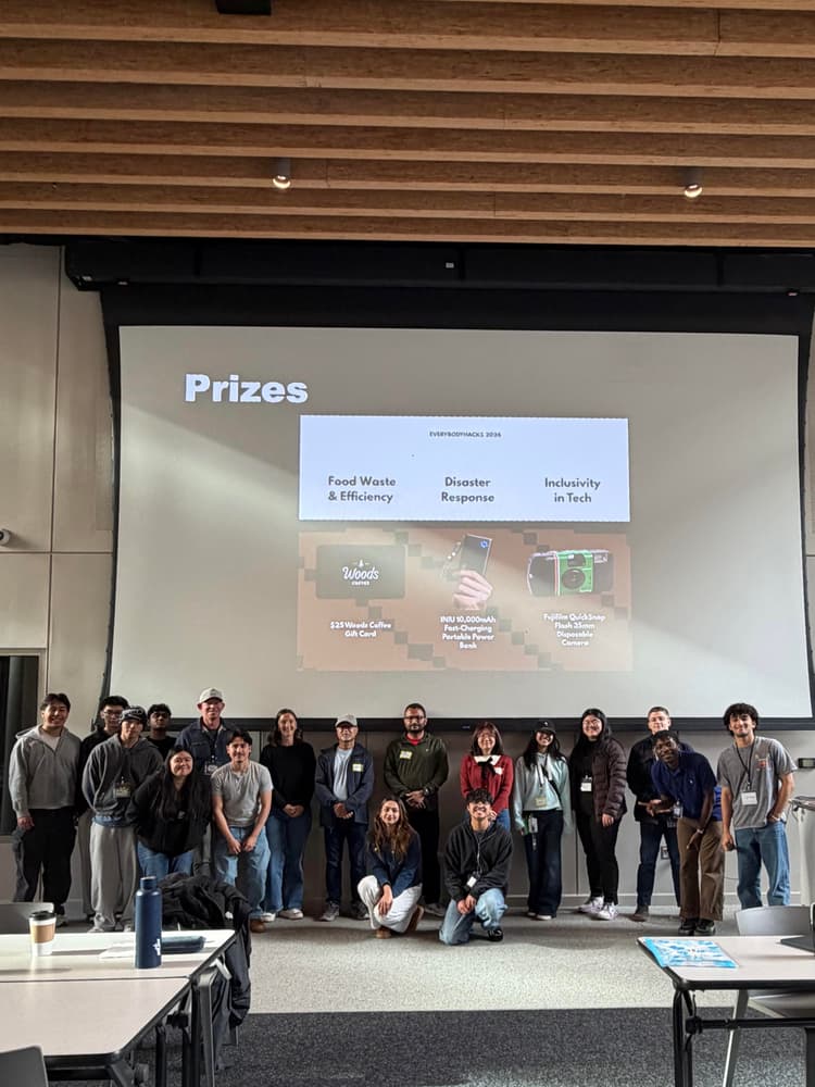 EverybodyHacks 2026 group photo after prize announcements